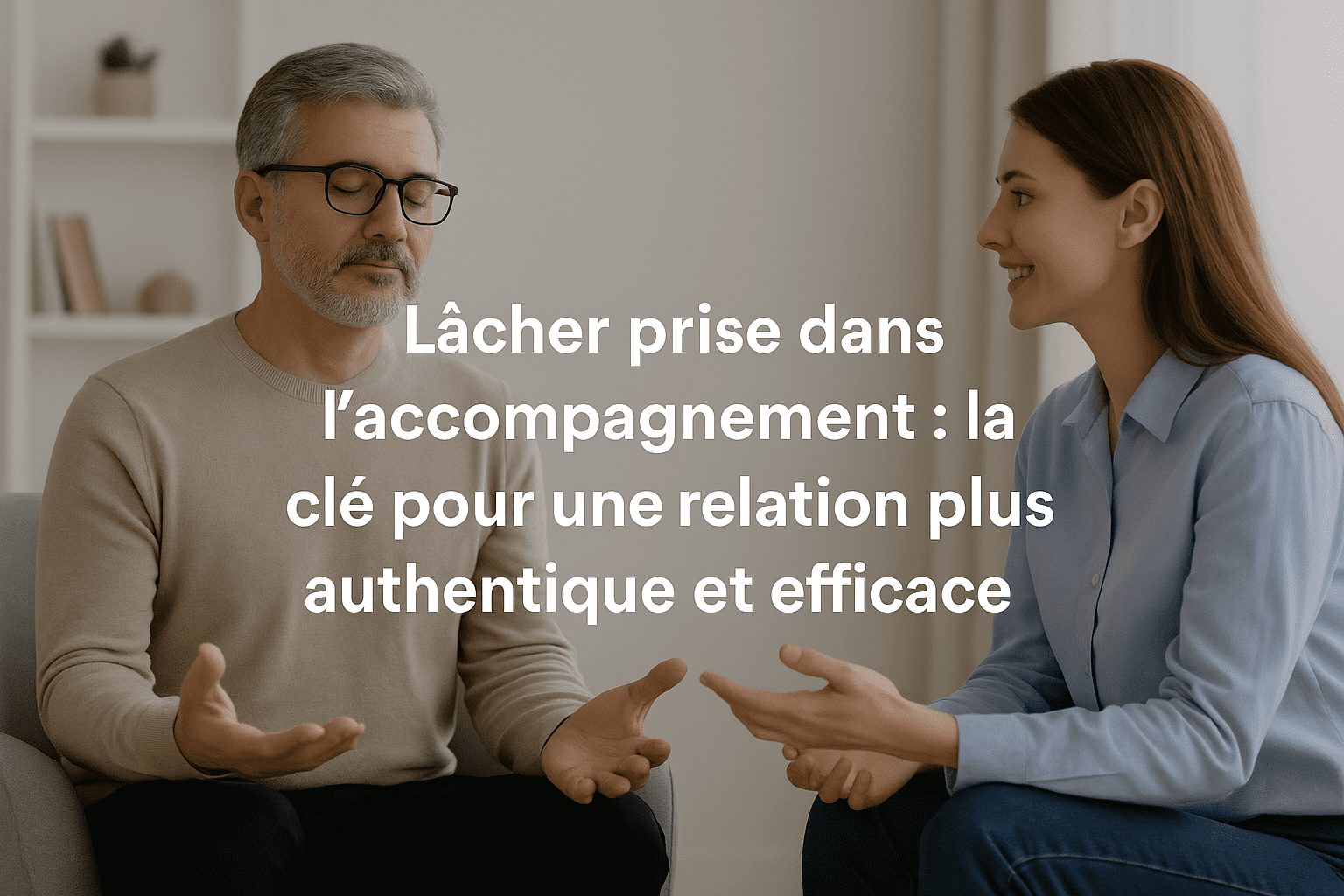 Accompagnant en posture de lâcher prise face à une cliente, dans un cadre bienveillant de discussion.